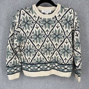 Vintage Jones New York Chunky 3D Knit Sweater Size M White Blue Crosby Dad 90s